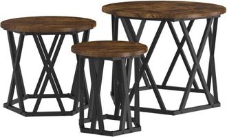 vidaXL Nesting Side Table 3 pcs Smoked Oak Engineered Wood and Steel vidaXL