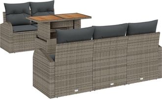 vidaXL Garden Sofa Set with Storage 6 pcs Grey Poly rattan Vidaxl