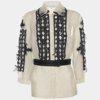 Carolina Herrera Off-White/blue Tulle Embroidered Top