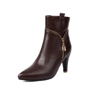 Generic Womens Vintage Ankle Boots with Pointed Toe & 8.5CM Stiletto Heel, Decorative Zipper Detail for Fall and Winter,Brown,7.5 UK