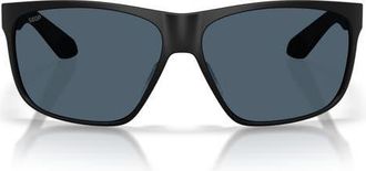 Costa Trades 60mm Polarized Square Sunglasses in Matte Black /Gray 580P at Nordstrom
