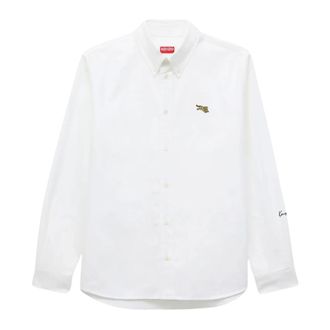 Kenzo Camicia Oxford in Cotone con Tigre Saltante - - Shirts - Uomo - Bianco - M