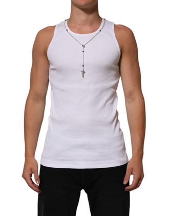 Dolce & Gabbana Mens Tank Top - White Cotton - Size EU 50 (Mens)