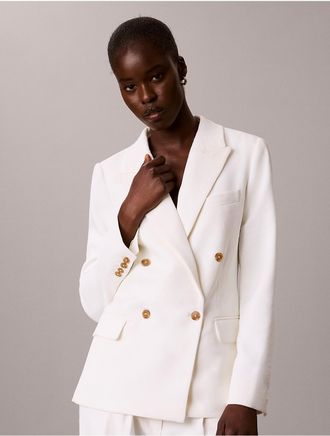 Calvin Klein Womens Effortless Crepe Double Breasted Blazer - White - 10