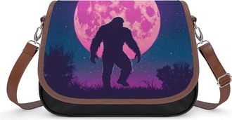 Generic Bigfoot Purple Moon Crossbody Bag Womens Handbag PU Message Bags Shoulder Purse with Adjustable Strap