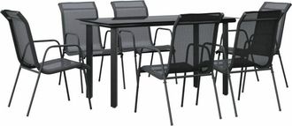vidaXL vidaXL 7 Piece Garden Dining Set Black Steel and Textilene