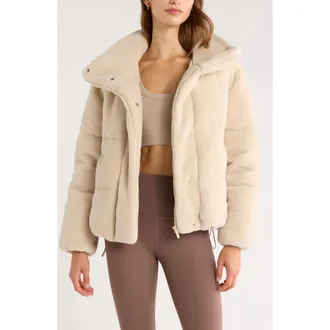 Zella Faux Shearling Puffer Jacket in Beige Seashore at Nordstrom Rack, Size X-Large