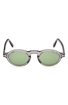 Tom Ford Aristotele 48mm Small Oval Sunglasses in Shiny Transparent Grey /Green at Nordstrom