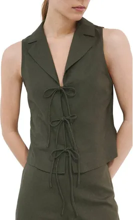 Mango Tie Front Vest in Khaki Green at Nordstrom, Size 10