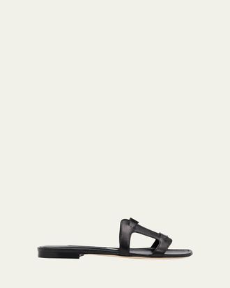 Manolo Blahnik Grellanu Leather Flat Slide Sandals