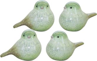 Melrose International Green Terra Cotta Bird Figurine (Set of 4) - Green, White