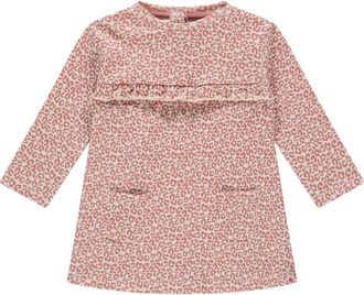 Babyface Leopard Print Long Sleeve Dress in Light Pink at Nordstrom, Size 12M