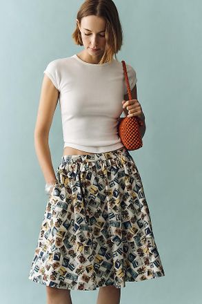 Maeve Jacie Poplin Printed Midi Skirt by Maeve