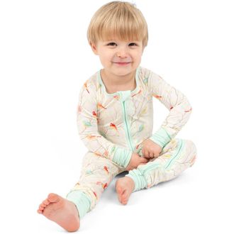 Leveret Viscose Matching Family Holiday Pajama Sleeper, Reindeer & Polar Bear Prints in Birds at Nordstrom, Size 12-18M