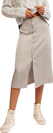 Free People Analise Button Front Satin Midi Skirt in Silver Grey at Nordstrom Rack, Size 4
