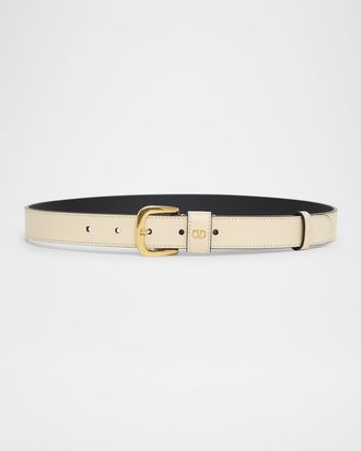 Valentino Garavani VLogo Calfskin Leather Belt, 25mm