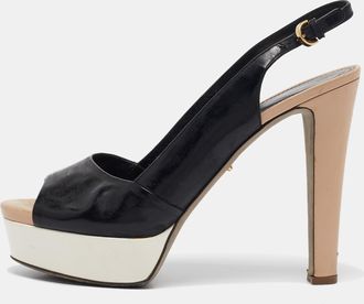 Sergio Rossi Black/beige Leather And Patent Leather Slide Sandals