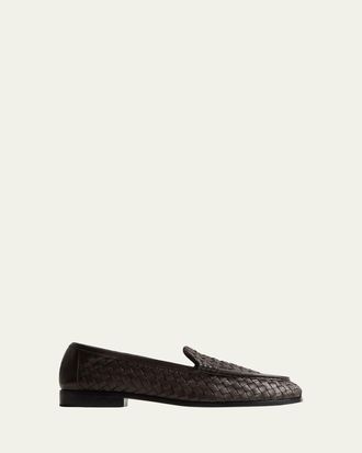 Bottega Veneta Mens Silenzio Intrecciato Napa Leather Loafers