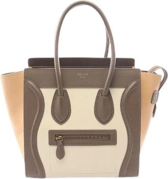 Celine Pre-owned Luggage Micro Shopper Leather Tote Bag - Dames - Vintage Shopper - Beige - ONE Size - Leer - Vintage