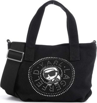 Karl Lagerfeld Tassen, Dames, Zwart, ONE Size, Katoen, Ikon Circle Small Shopper