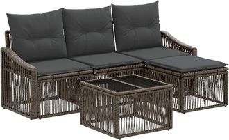 vidaXL Conjunto De Sof&aacute;s De Jard&iacute;n 5 Uds. Gris Rat&aacute;n Sint&eacute;tico Vidaxl