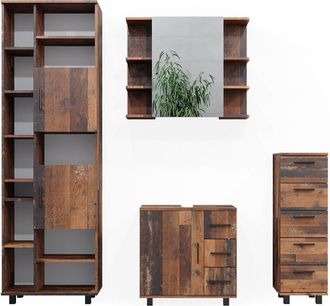 Vicco Conjunto De Muebles De Ba&ntilde;o Ilias, Roble R&uacute;stico, 4 Piezas