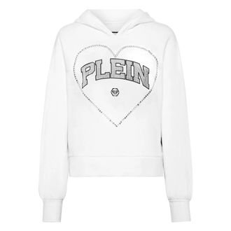 Philipp Plein Hooded Sweatshirt Heart - Dames - Hoodies - Wit - S - Katoen - Hoodies & sweatvesten