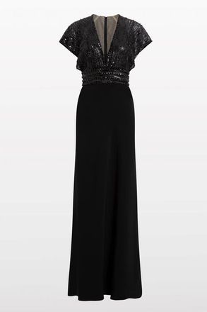 Jenny Packham Cary Sequin V-Neck Maxi Dress in Liquorice at Nordstrom, Size 16 Uk