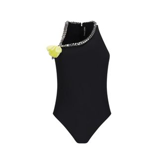 DAVID KOMA Body, female, Black, Size: XS Flower Chain One Shoulder Bodysuit