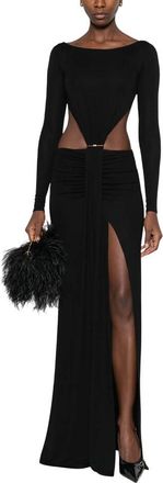 Elisabetta Franchi Black Boat Neck Maxi Dress