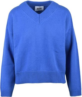 Alpha Studio Truien & Vesten, Dames, Blauw, S, Wol, Pullover met V-hals