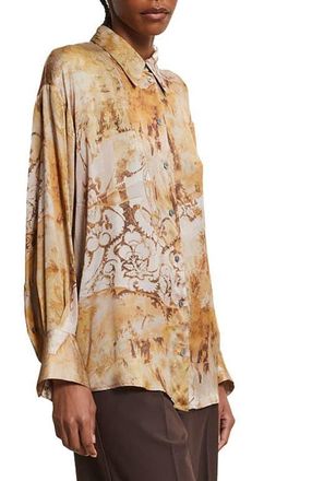 ottod'Ame Graphic Print Satin Blouse in Beige at Nordstrom, Size 40 It