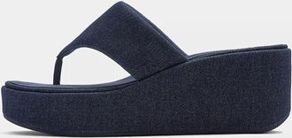 FitFlop Womens FitFlop Womens PLATFFORMS Denim Wedge Toe-Post Sandals - Light Denim E01 - Navy - Size: 5