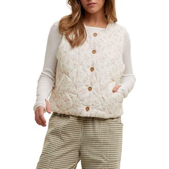 Wishlist Floral Onion Quilted Vest in Cream/Rose at Nordstrom Rack, Size Medium