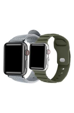 Posh Tech 2-Pack Ridge Silicone & Nylon Apple Watch Watchbands in Olive Multi at Nordstrom Rack