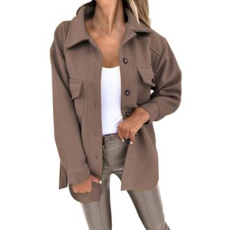 Generic Womens Teddy Jacket Coat Fleece Sherpa Tops Fashion Lattice Lapel Overcoat Button Long Sleeve Loose For Womens Winter Jacket For Women Solid Color Lap
