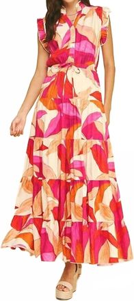 Pinch Design Leaf Print Button Down Tiered Dress In Multi
