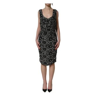 Dolce & Gabbana Midi Dresses, female, Black, Size: M Floral Lace Sleeveless Midi Dress