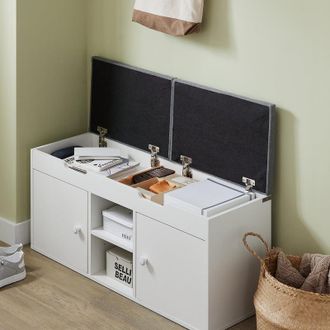 SoBuy Banco Zapatero Con 2 Puertas Y 2 Estantes Armario De Entrada Banco De Almacenamiento Para Guardar Y Ordenar 100 X 34 X 48 Cm Fsr96-w Sobuy Es
