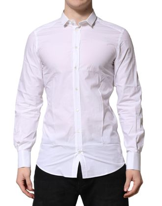 Dolce & Gabbana White Cotton GOLD Long Sleeves Formal Mens Shirt