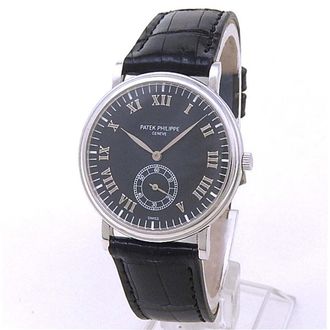Patek Philippe Pre-owned Patek Philippe Calatrava Hand Wind Black Dial Mens Watch 5022