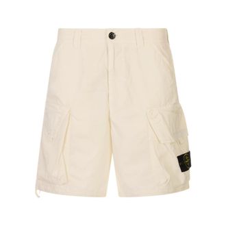 Stone Island Casual Shorts, male, White, Size: W33 Bermuda Loose Wide Leg