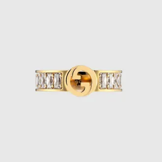 Gucci Blondie Wide Crystal Ring, Gold-toned metal, Gold-toned metal