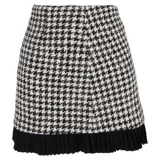 Sandro Houndstooth Mini Skirt in Black Wool Tweed