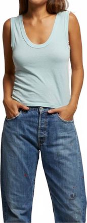 perfectwhitetee Khara Rib Scooped Tank Top In Iced Aqua