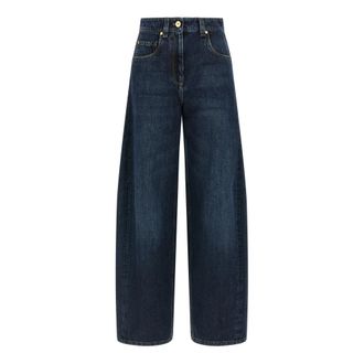 Brunello Cucinelli Wide Barrel Full Lenght Jeans - Dames - Loose Fit Jeans - Blauw - XS - Katoen - Jeans