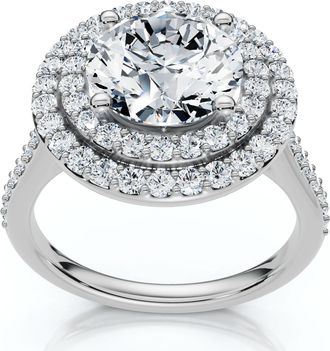 Pompeii3 Certified 2 1/2Ct Double Halo Diamond Engagement Ring 14k Gold or Pt Lab Grown