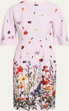 Teri Jon Floral-Print Crepe Column Dress