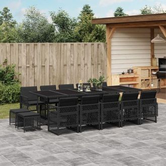 vidaXL Set Comedor De Jard&iacute;n Con Cojines 15 Pzas Rat&aacute;n Sint&eacute;tico Negro Vidaxl