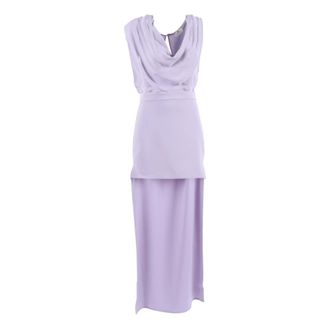 Elisabetta Franchi Dress in Viscose Georgette and Crepe with Train - female - Elisabetta Franchi - Party Dresses - Purple - M - Dresses